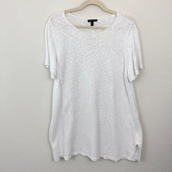 Eileen Fisher Womens Slub Knit Sweater Size 1X Organic Cotton Linen Summer White - Picture 1 of 5